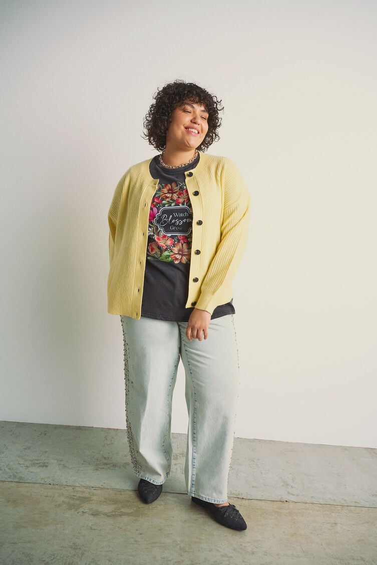 Cardigan in gele tinten, , Model