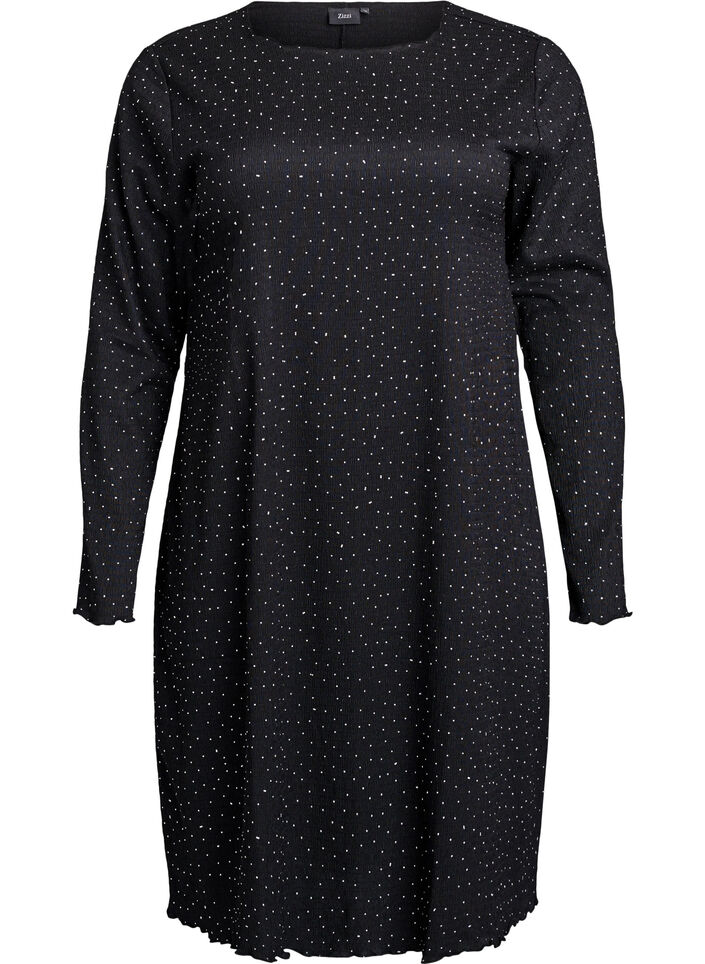 Jurk met strassteentjes en geschulpte randen, Black, Packshot