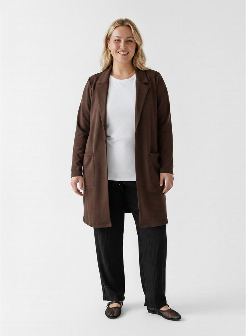 Lange jas met zakken, Bruin, Model image number 1