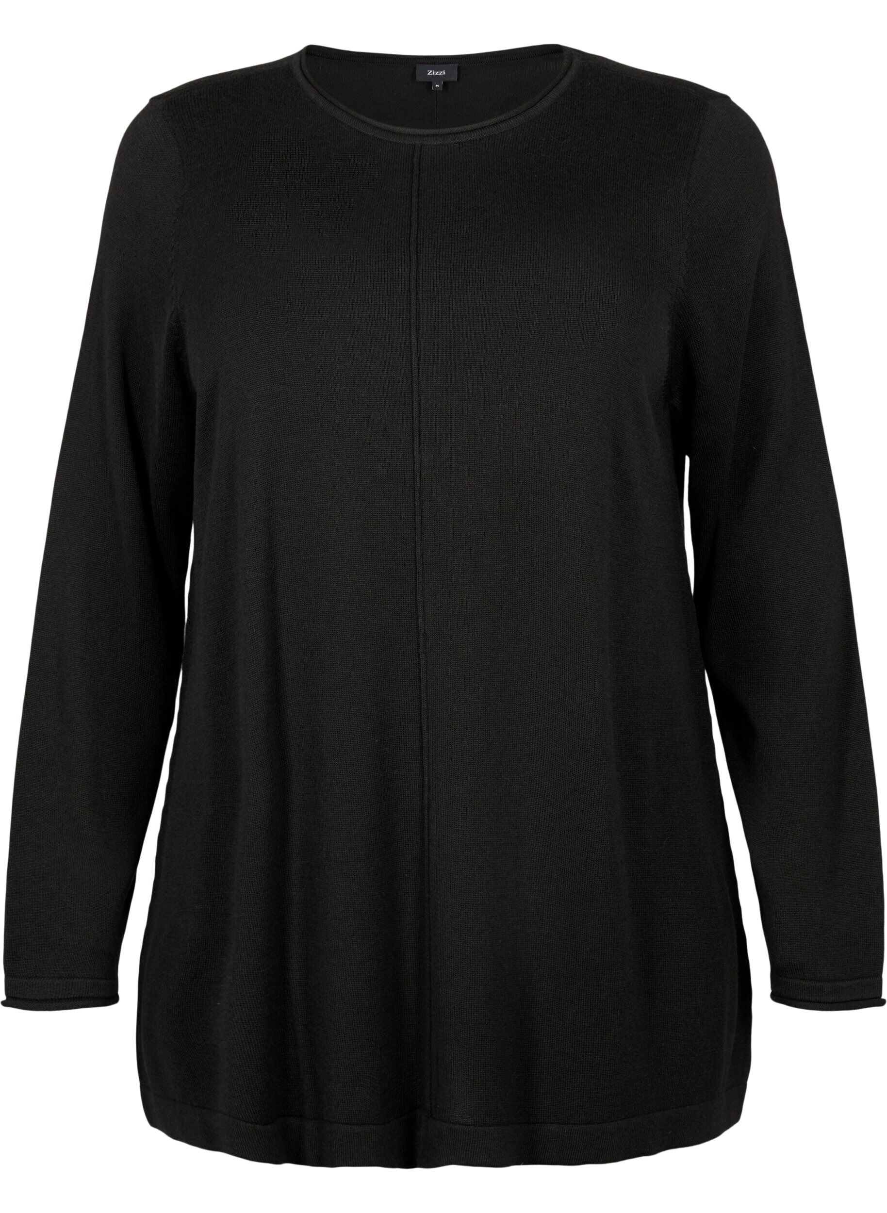 ZizziGebreide blouse gemaakt van katoen en viscose., Zwart, Packshot image number 0