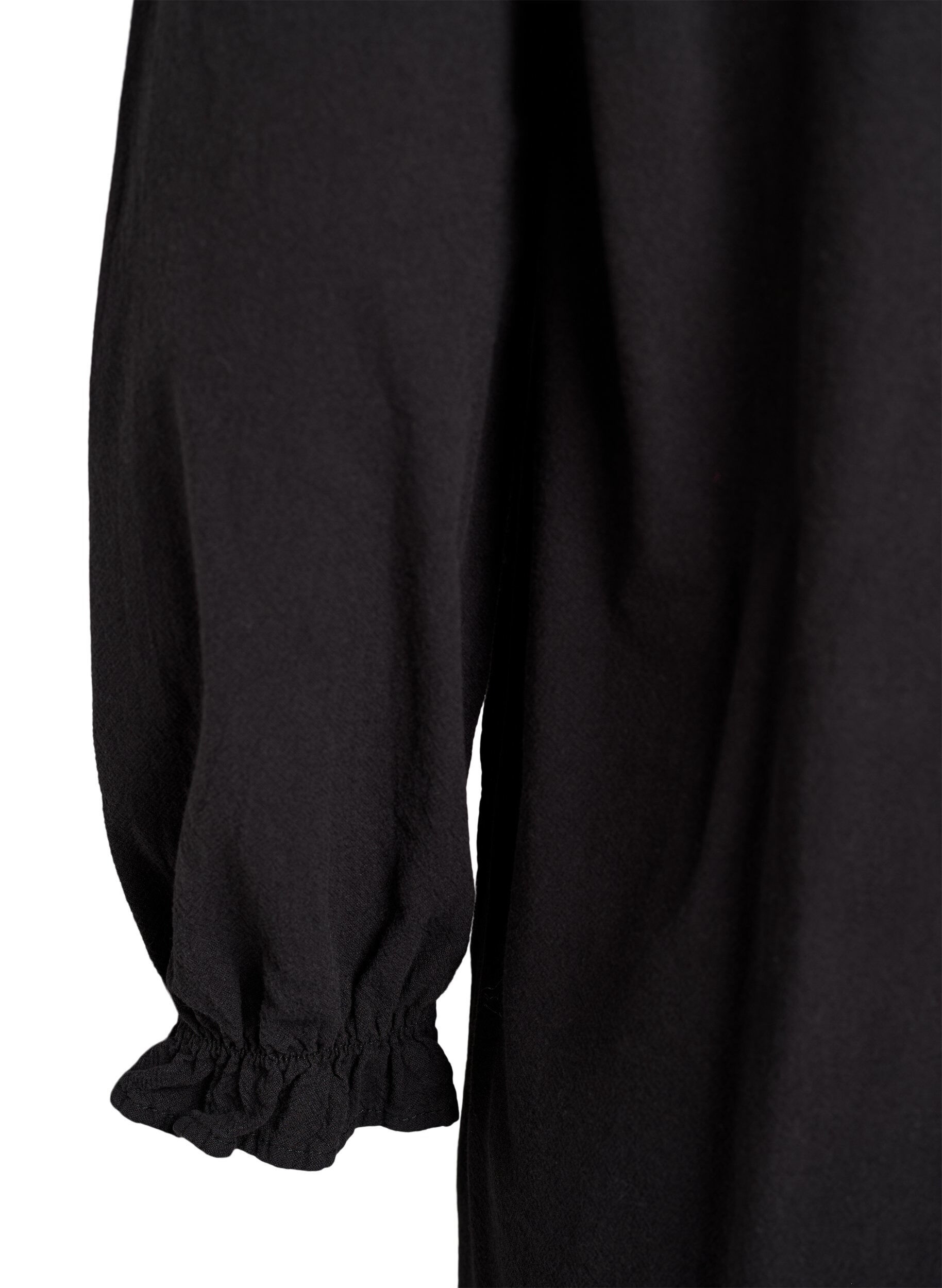 ZizziKorte katoenen jurk met V-hals, Zwart, Packshot image number 3