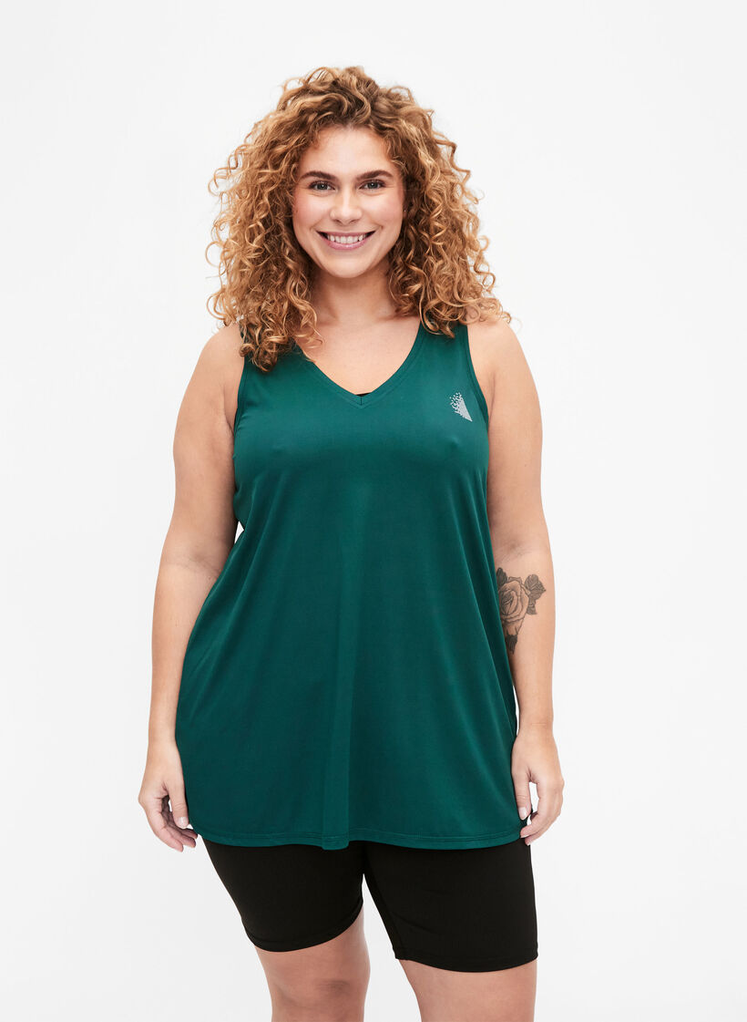 Sporttopje met V-hals, Deep Teal, Model image number 0