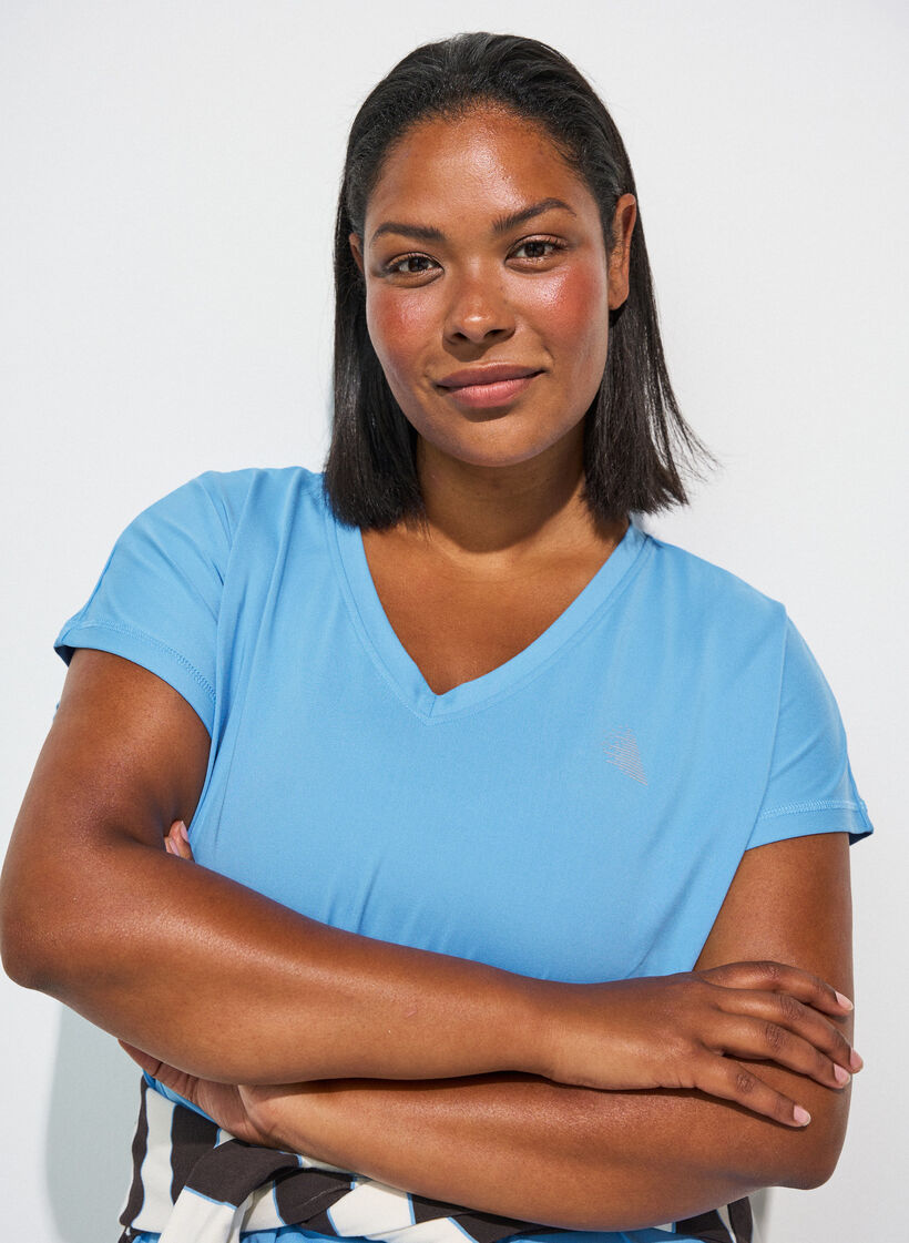 Losvallend trainings-T-shirt met V-hals, Blauw, Model image number 3