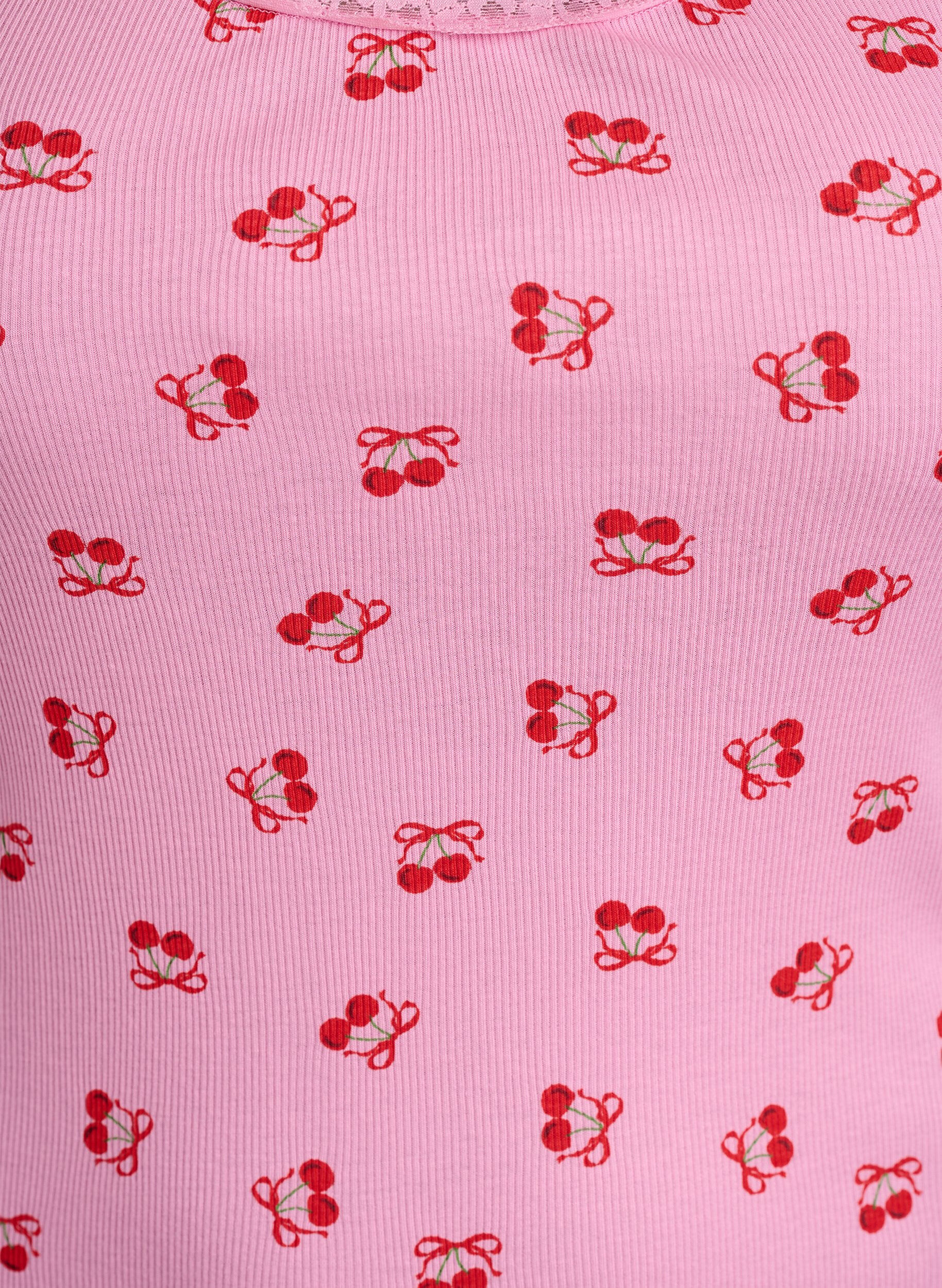 ZizziTop met print en kanten rand, Roze, Packshot image number 2