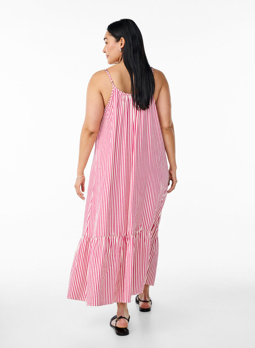 Zomerjurk met strepen en A-lijn pasvorm, Raspberry w. Stripe, Model