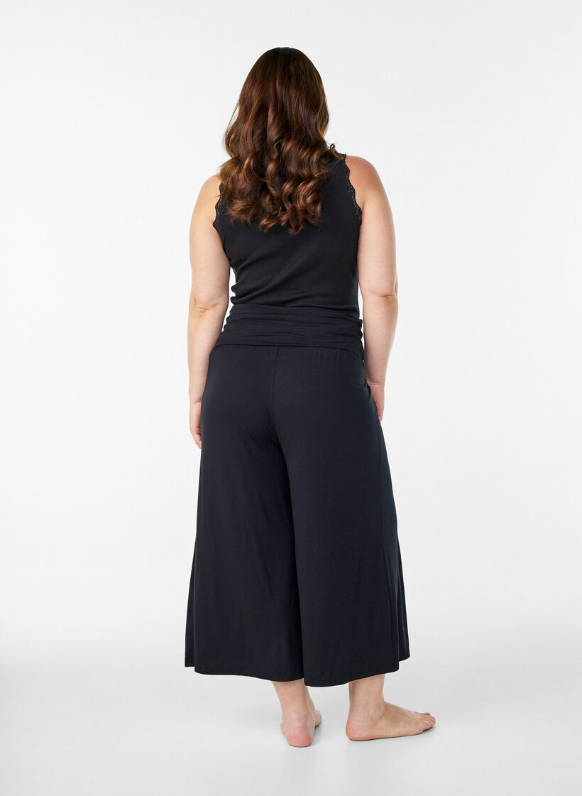Jersey culotte broek met hoge taille, Zwart, Model image number 1
