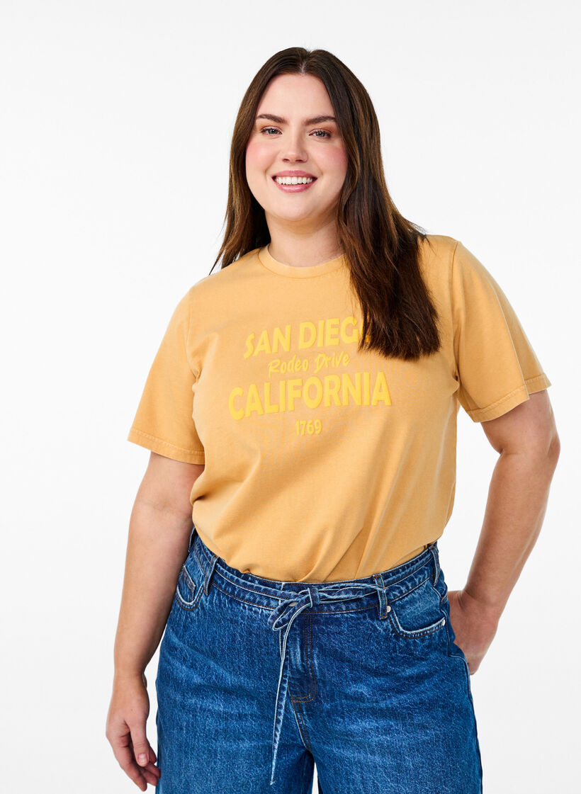 T-shirt in biologisch katoen met een coole print, Geel, Model image number 0