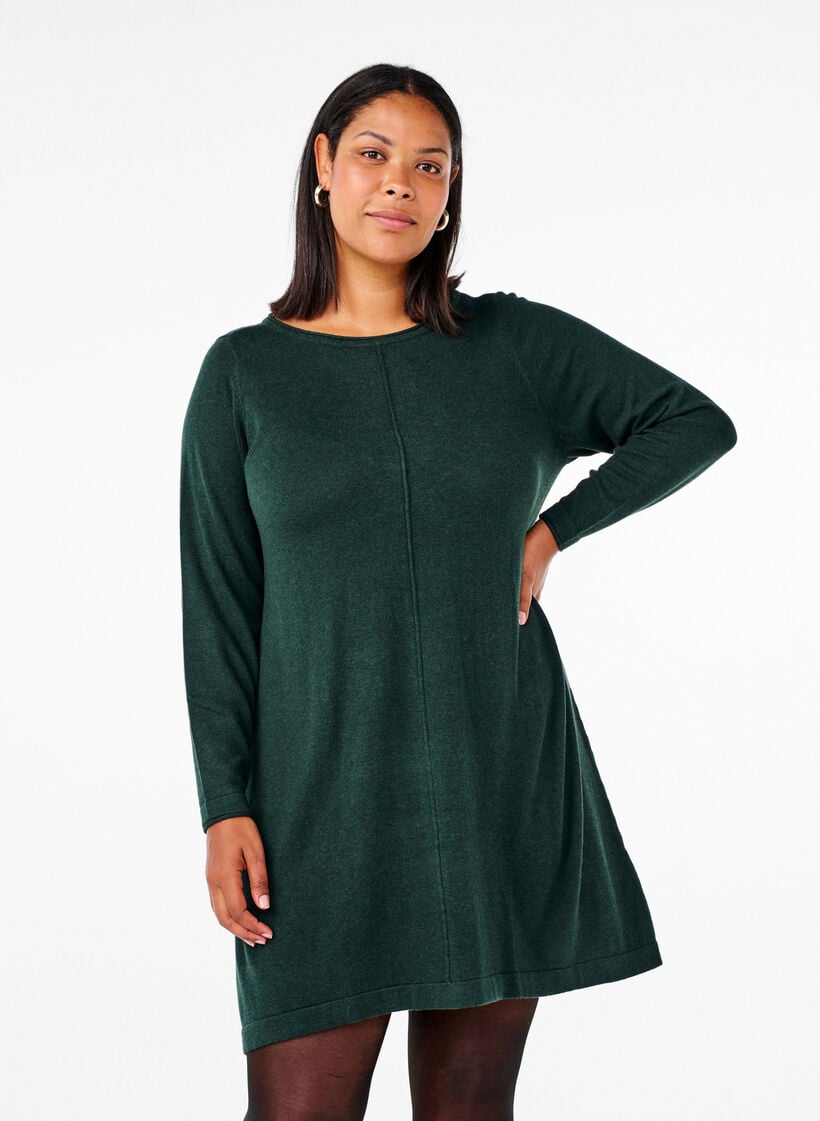 Gebreide jurk in katoen-viscose blend, Groen, Model image number 0