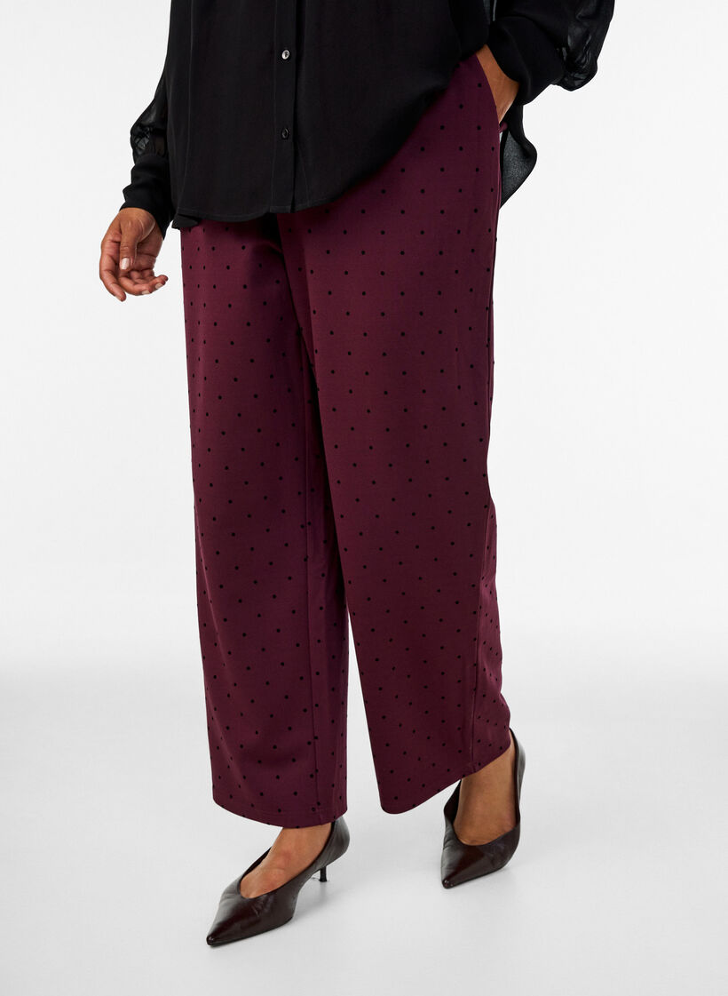 Gespikkelde broek met een high waist en straight-fit pijpen, Rood, Model image number 2