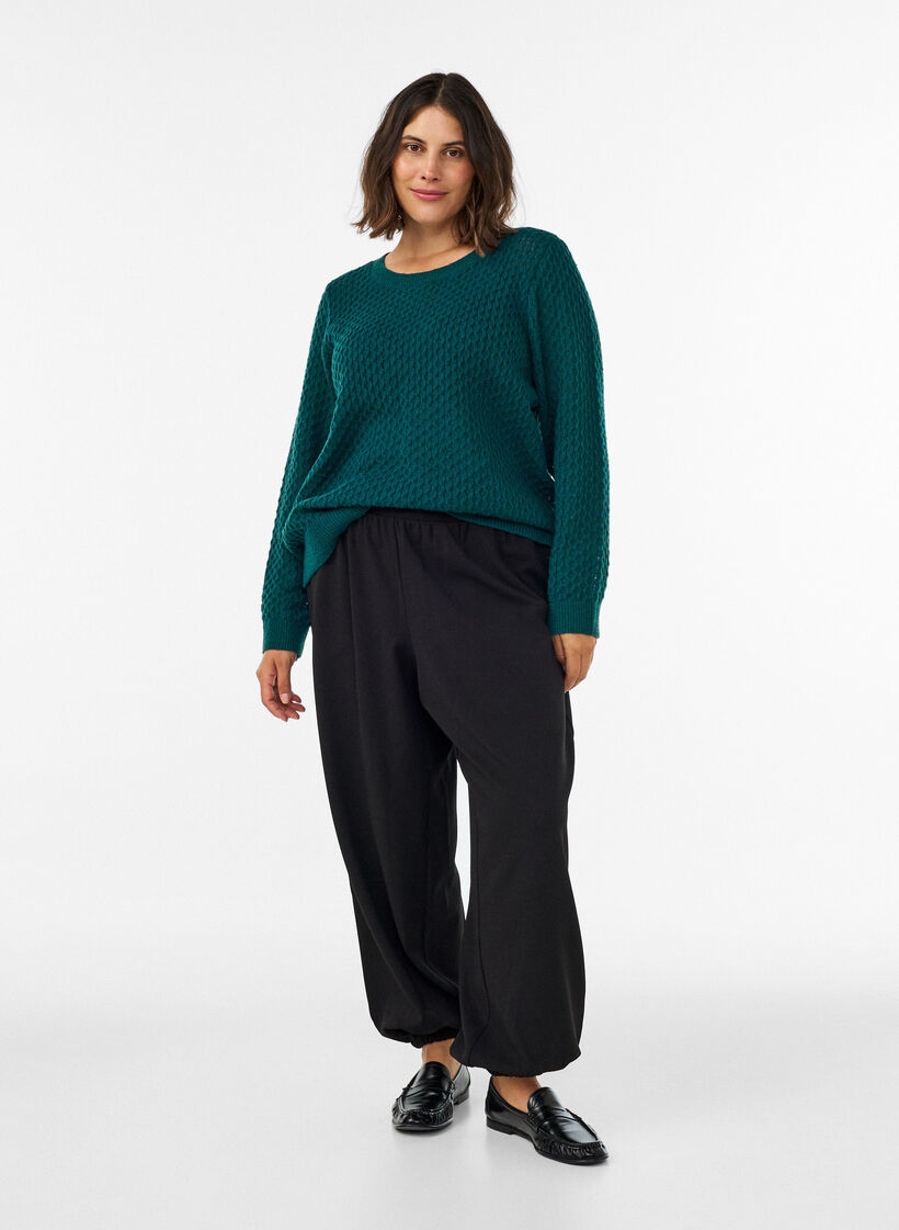 Gebreide blouse met een opengewerkt structuurpatroon, Groen, Model image number 1