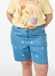 Short en jean taille haute avec broderies florales, Bleu Clair, Model image number 3