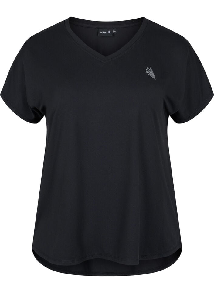 Sportief t-shirt met korte mouwen en v-hals, Black, Packshot