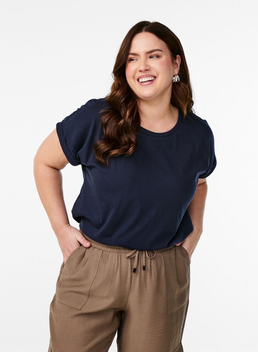 T-shirt met korte mouwen van katoenmix, Blauw, Model image number 0