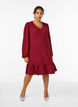 Korte jurk met een ruffle zoom en structuur, Donker Bordeaux, Model image number 0