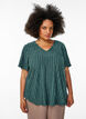 Blouse met korte mouwen en strepentextuur, Groen, Model image number 0