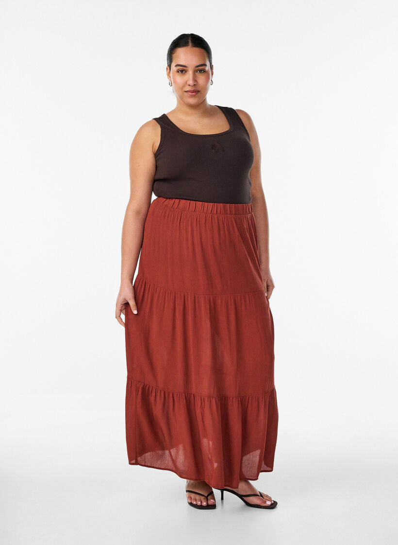 Nauwsluitende top met motief, Bruin, Model image number 1