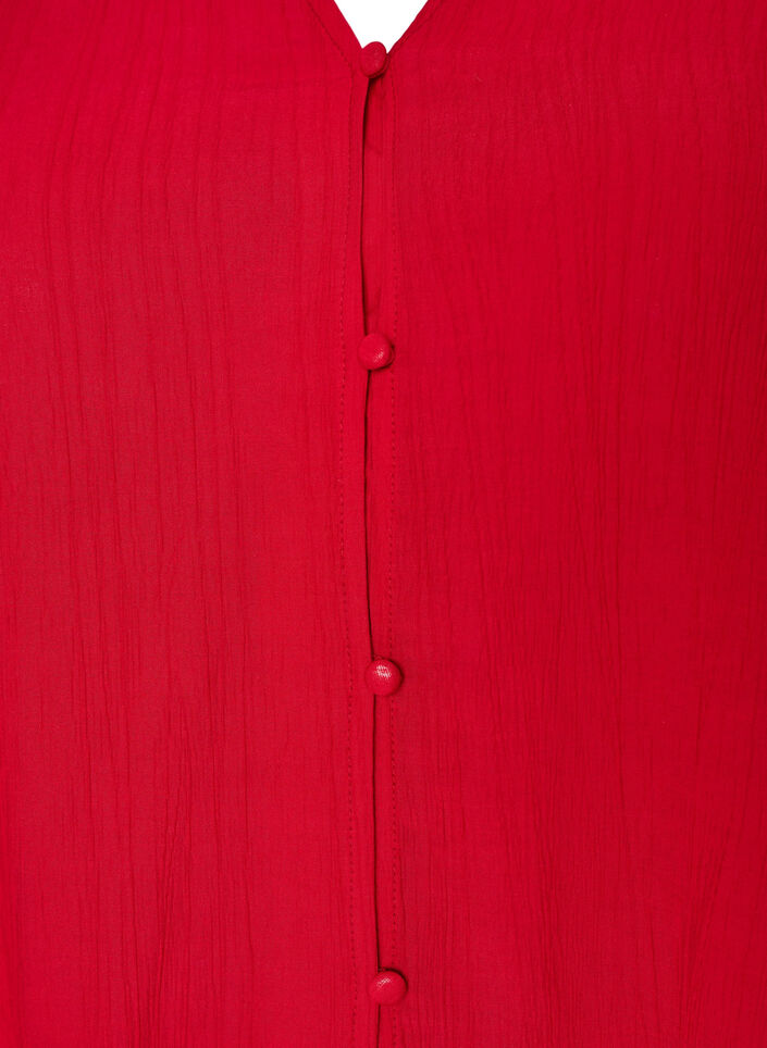 Losse tuniek met gekreukte structuur en rucherand, Rood, Packshot image number 2