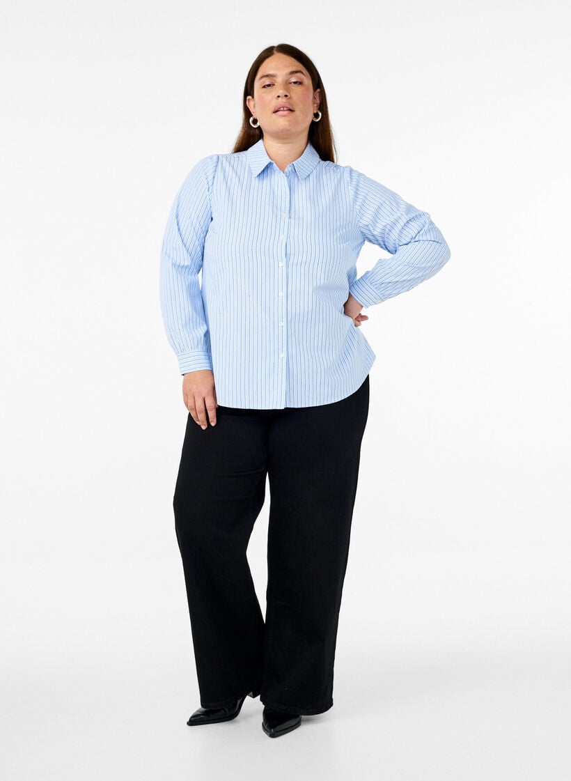 Gestreept shirt met studs, Blauw, Model image number 1