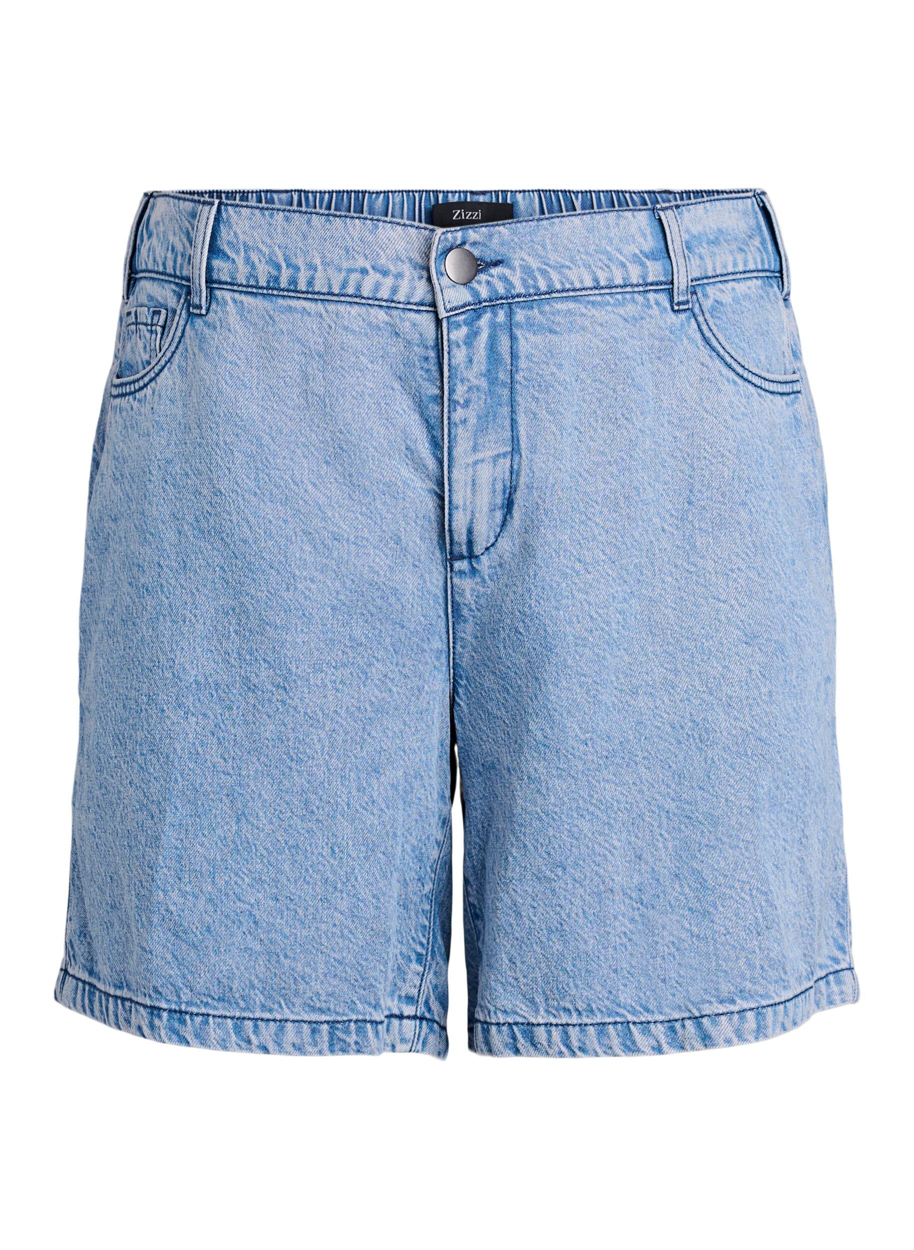 Short en denim ample &agrave; taille haute