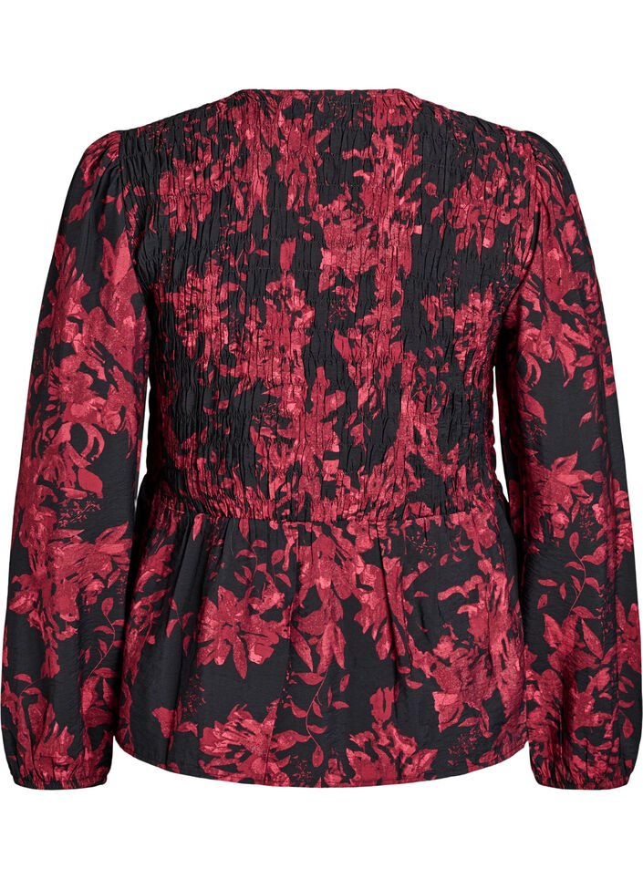 Blouse met smock en lange mouwen, Zwart, Packshot image number 1