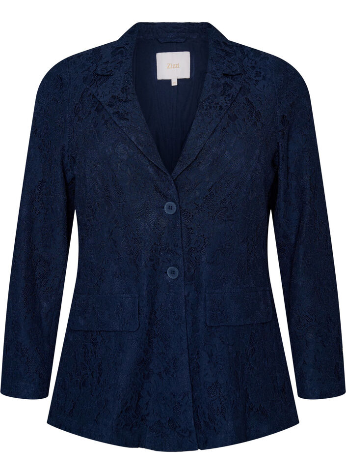 Kanten blazer met knoopsluiting, Blauw, Packshot image number 0