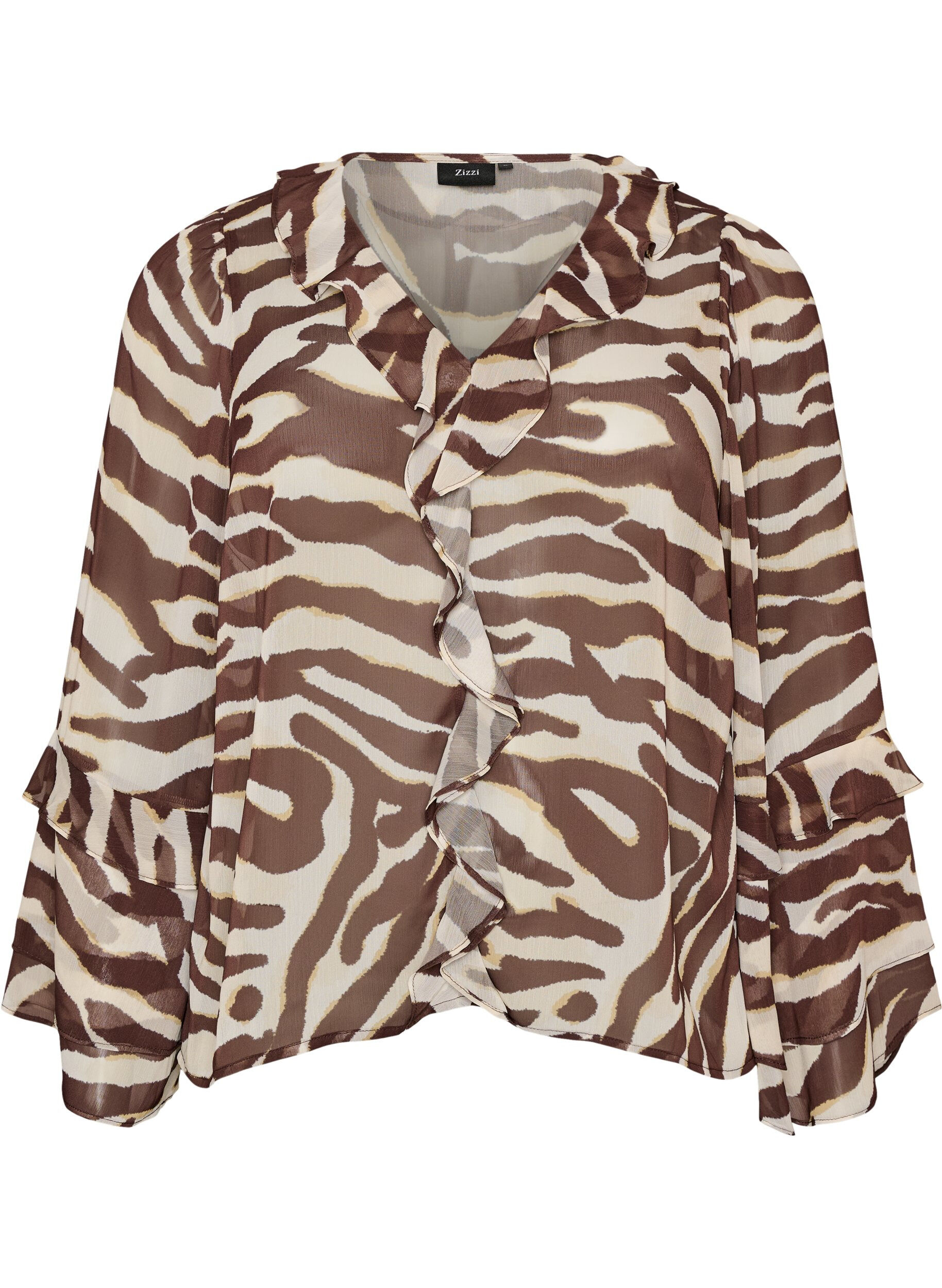 Chiffon blouse met zebraprint en ruches