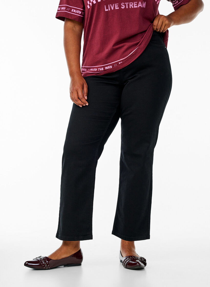 High-waisted Gemma jeans met een regular fit, Zwart, Model image number 2