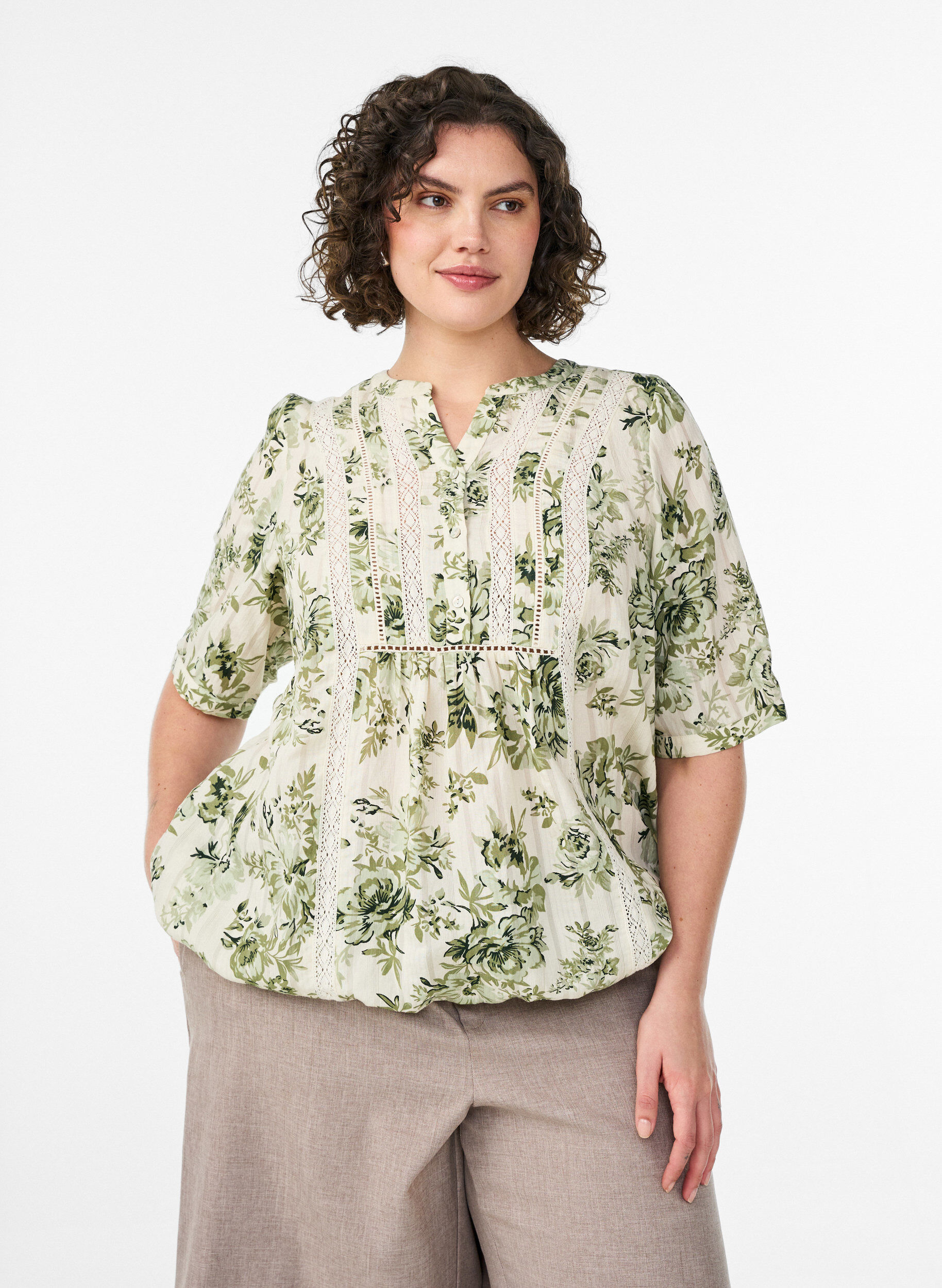 Blouse met print en 1/2 mouwen, Groen, Model