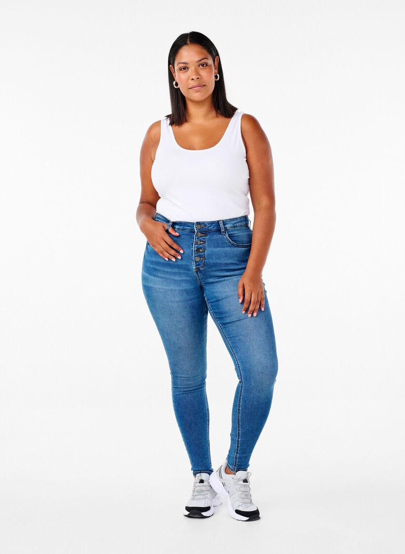 Effen gekleurd basic top in katoen, Bright White, Model