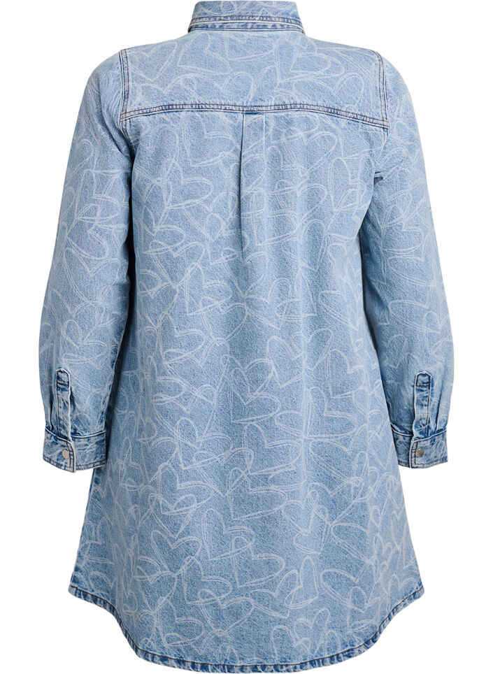 Denim jurk met hartjespatroon, Blauw, Packshot image number 1