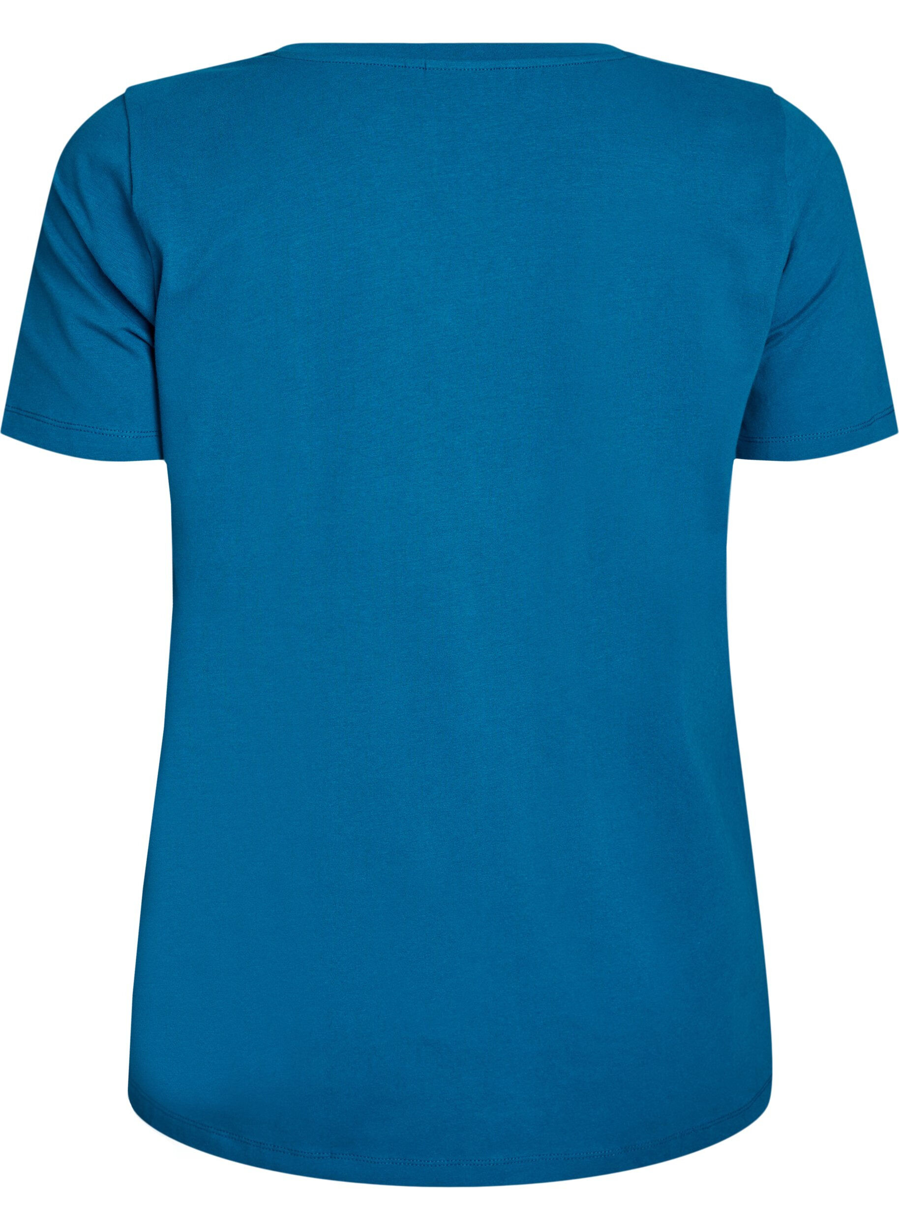 Zizzi T-shirt en coton uni basique, Bleu p&eacute;trole, Packshot image number 1