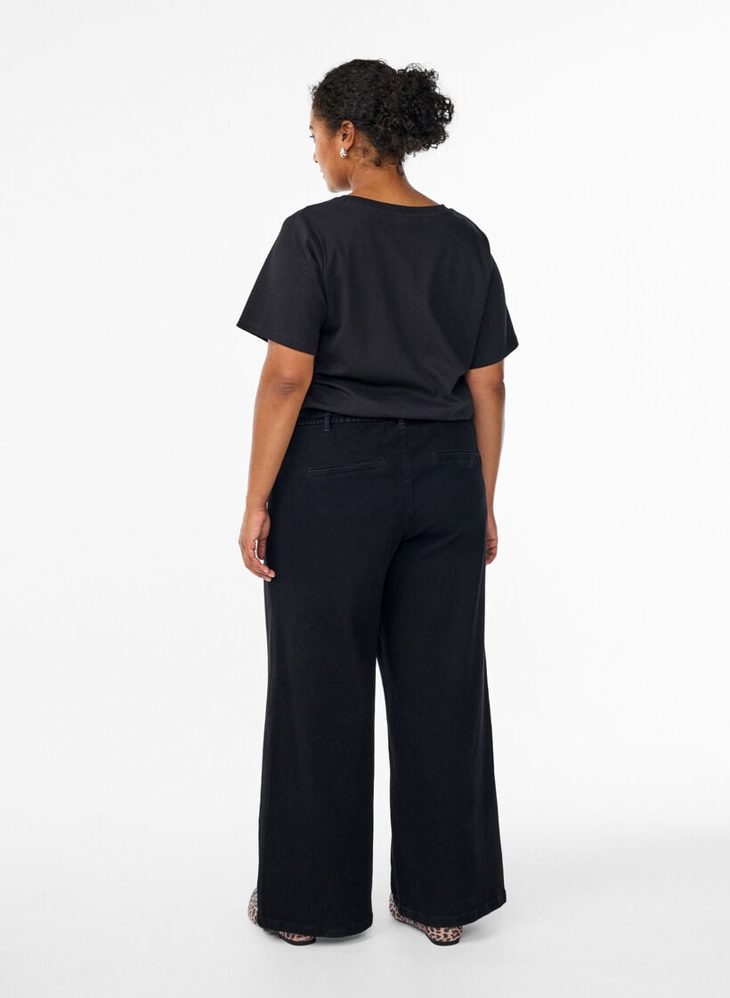 Losse pasvorm jeans met een elastische tailleband en een trekkoord, Zwart, Model image number 1