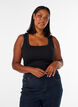 Rib top met vierkante halslijn, Zwart, Model image number 0