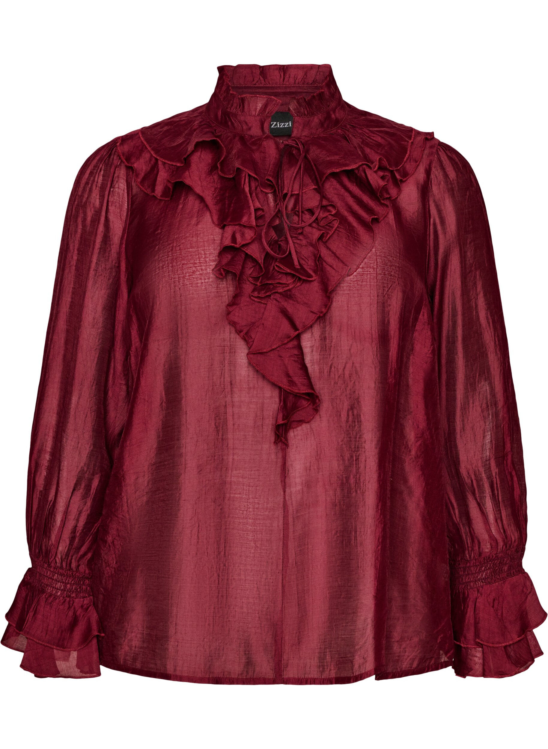 Viscose blouse met ruches en lange mouwen