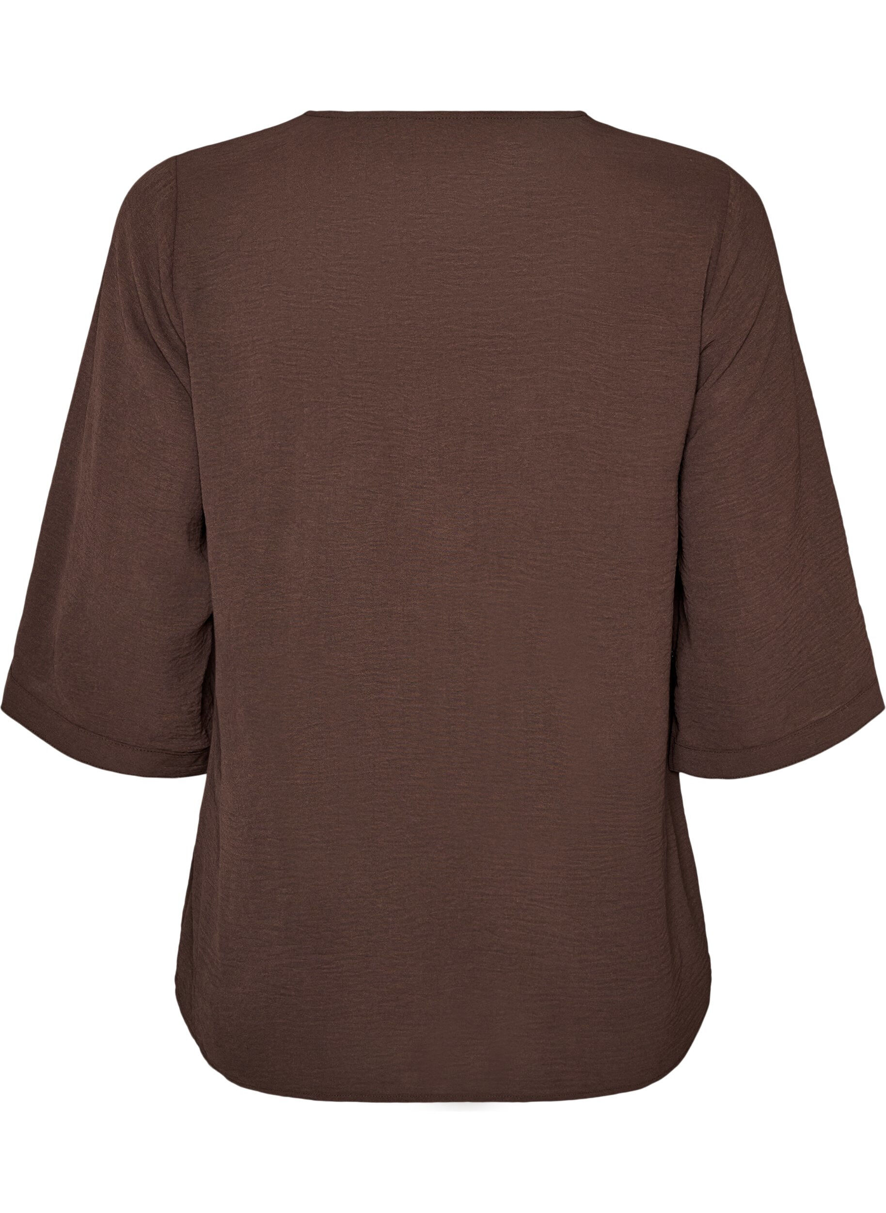 ZizziShirtblouse met V-hals en 3/4 mouwen, Bruin, Packshot image number 1