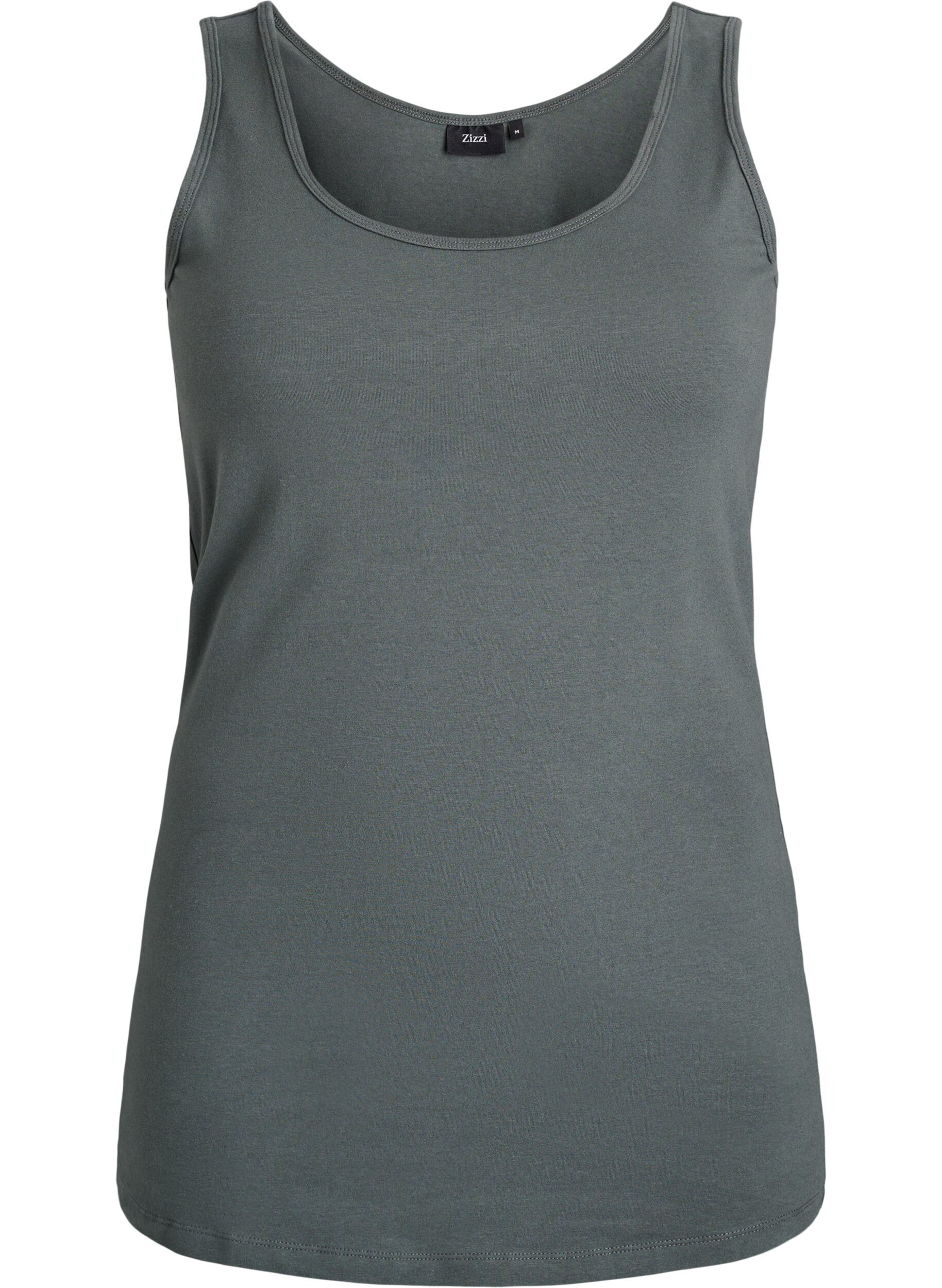ZizziSolide kleur basis top in katoen, Groen, Packshot image number 0