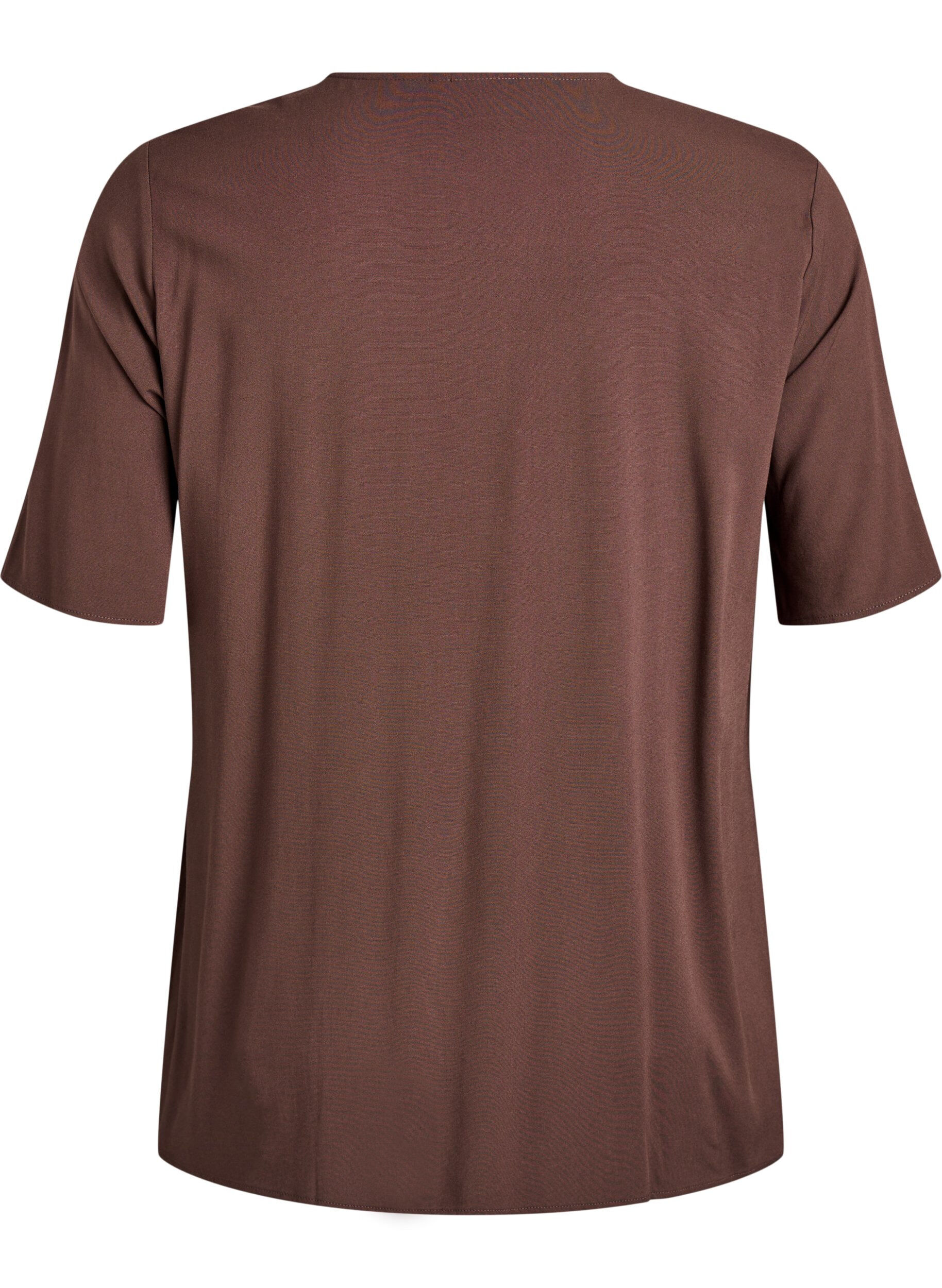 ZizziGeweven blouse met korte mouwen en ronde hals, Bruin, Packshot image number 1