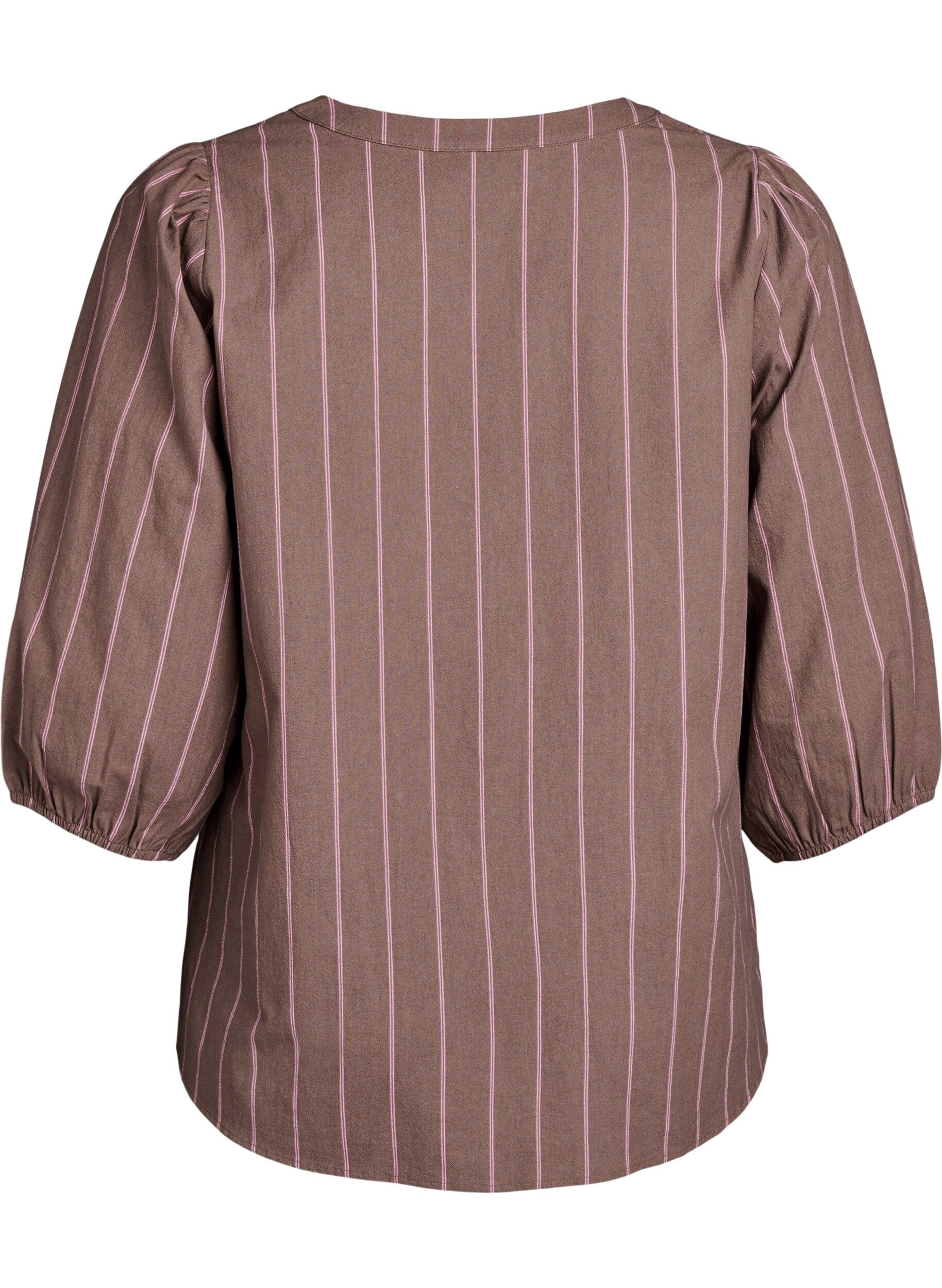 Zizzi3/4 mouw blouse in katoen met strepen, Bruin, Packshot image number 1