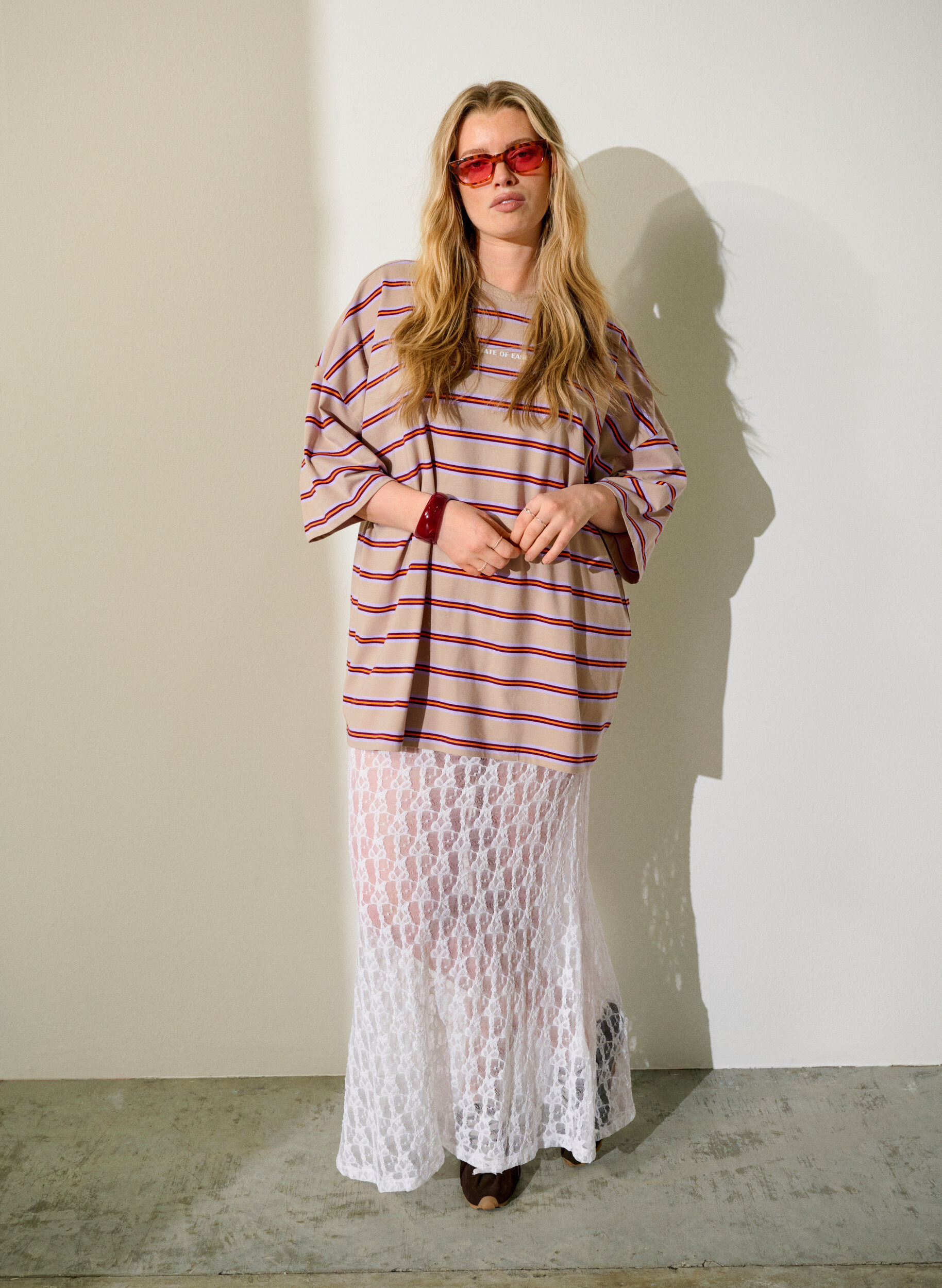 ZizziLange doorschijnende kanten rok, Wit, Image image number 0