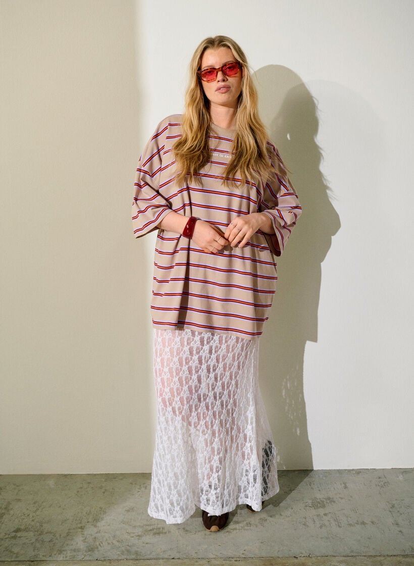 Lange doorschijnende kanten rok, Wit, Image image number 0