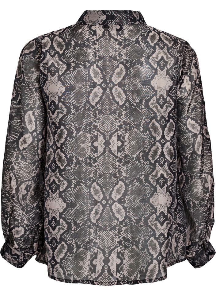Blouse met lange mouwen en slangenprint, Grijs, Packshot image number 1