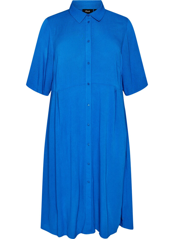 Midi shirtjurk met korte mouwen, Blauw, Packshot image number 0
