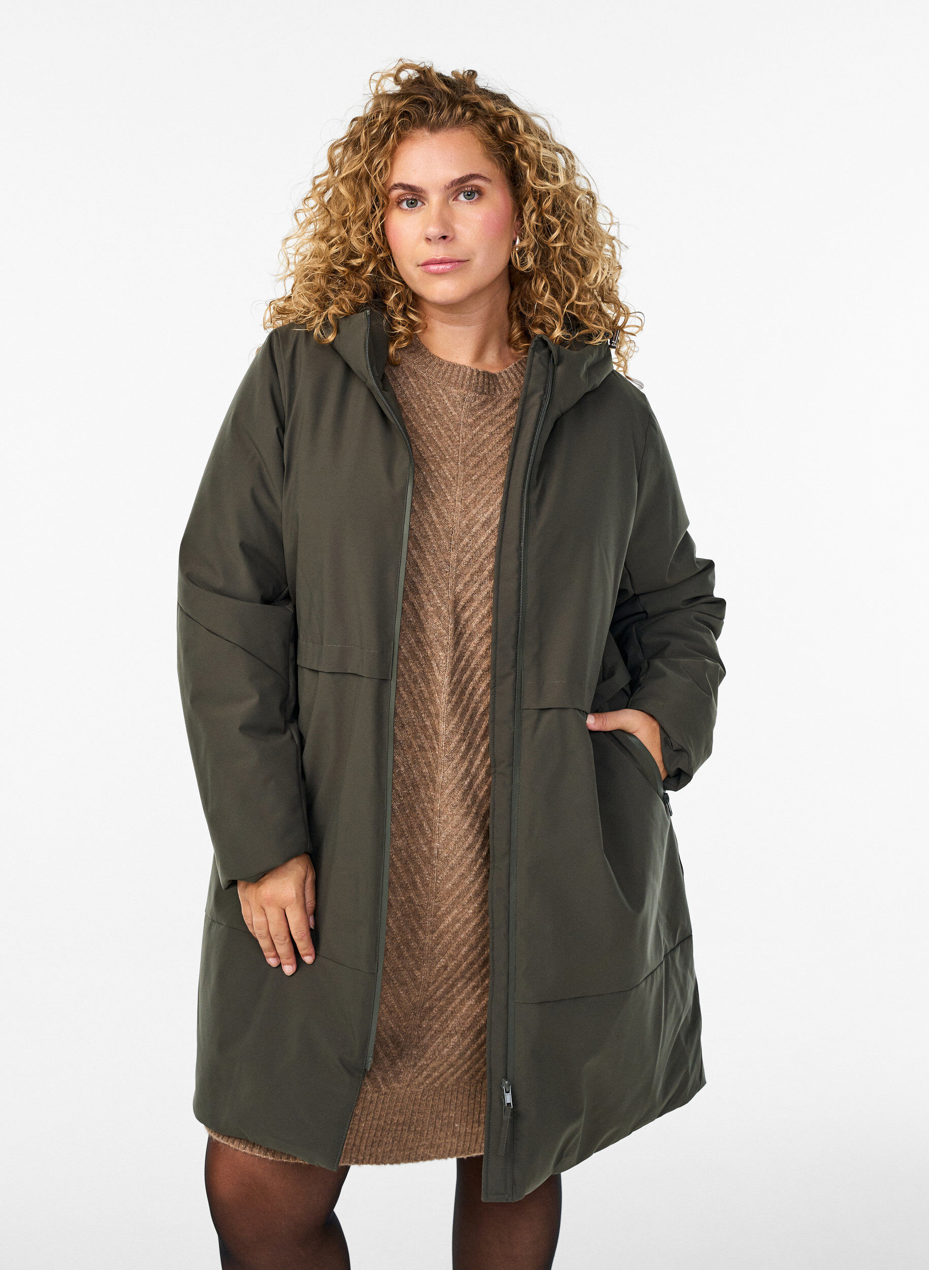 Winterjas met verstelbare taille, Groen, Model