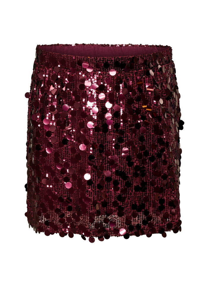 Korte paillettenrok met elastische tailleband, Donker Bordeaux, Packshot image number 0