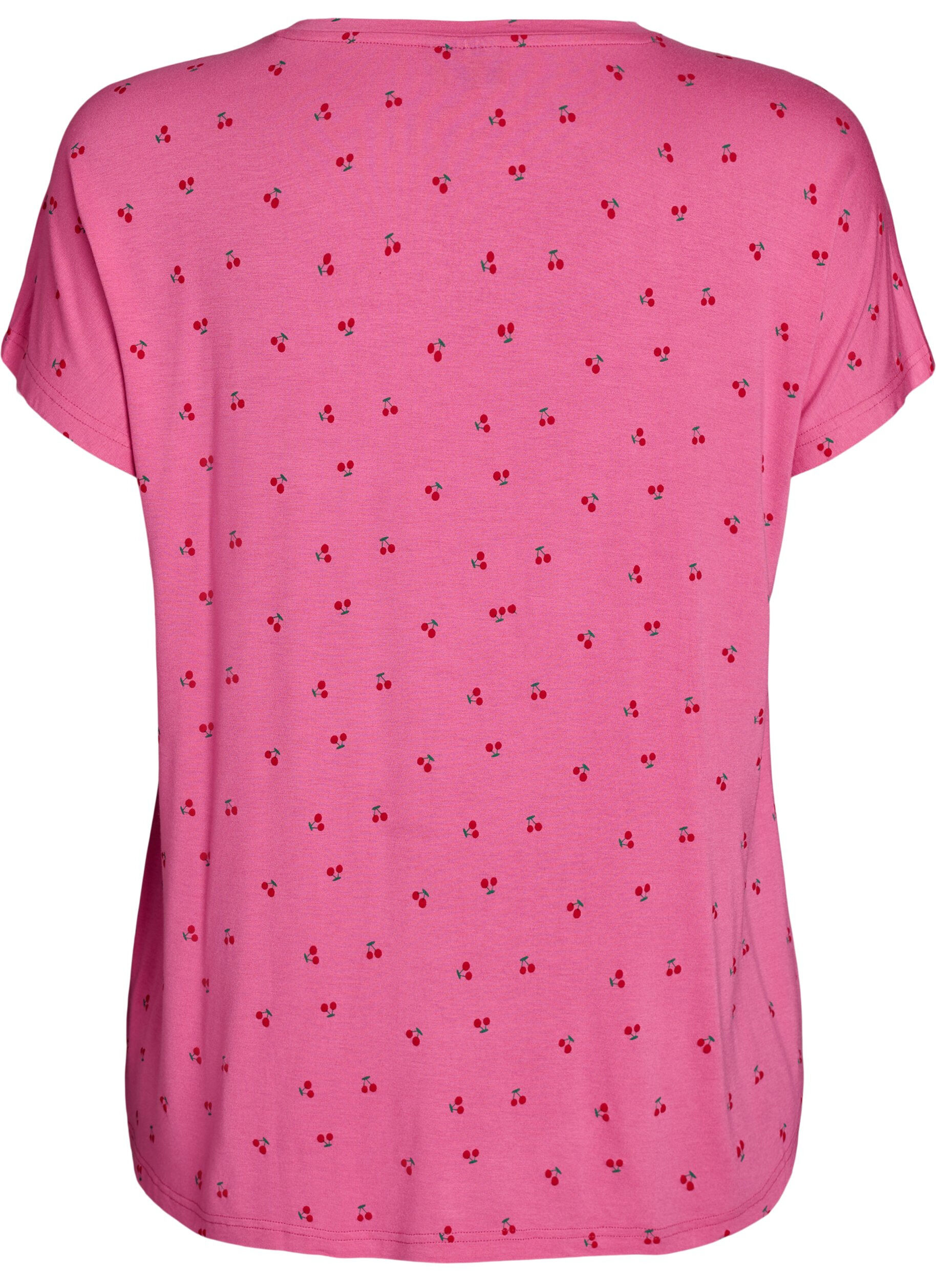 ZizziPyjama T-shirt in viscose met all-over print, Roze, Packshot image number 1