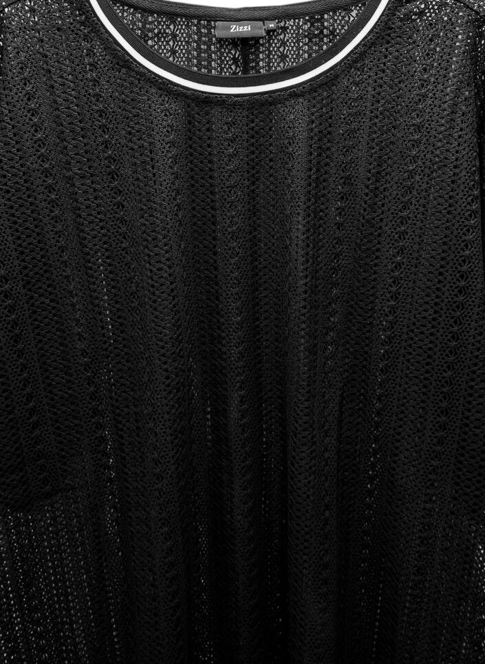 Midi-jurk met een opengewerkt patroon en korte mouwen, Zwart, Packshot image number 2