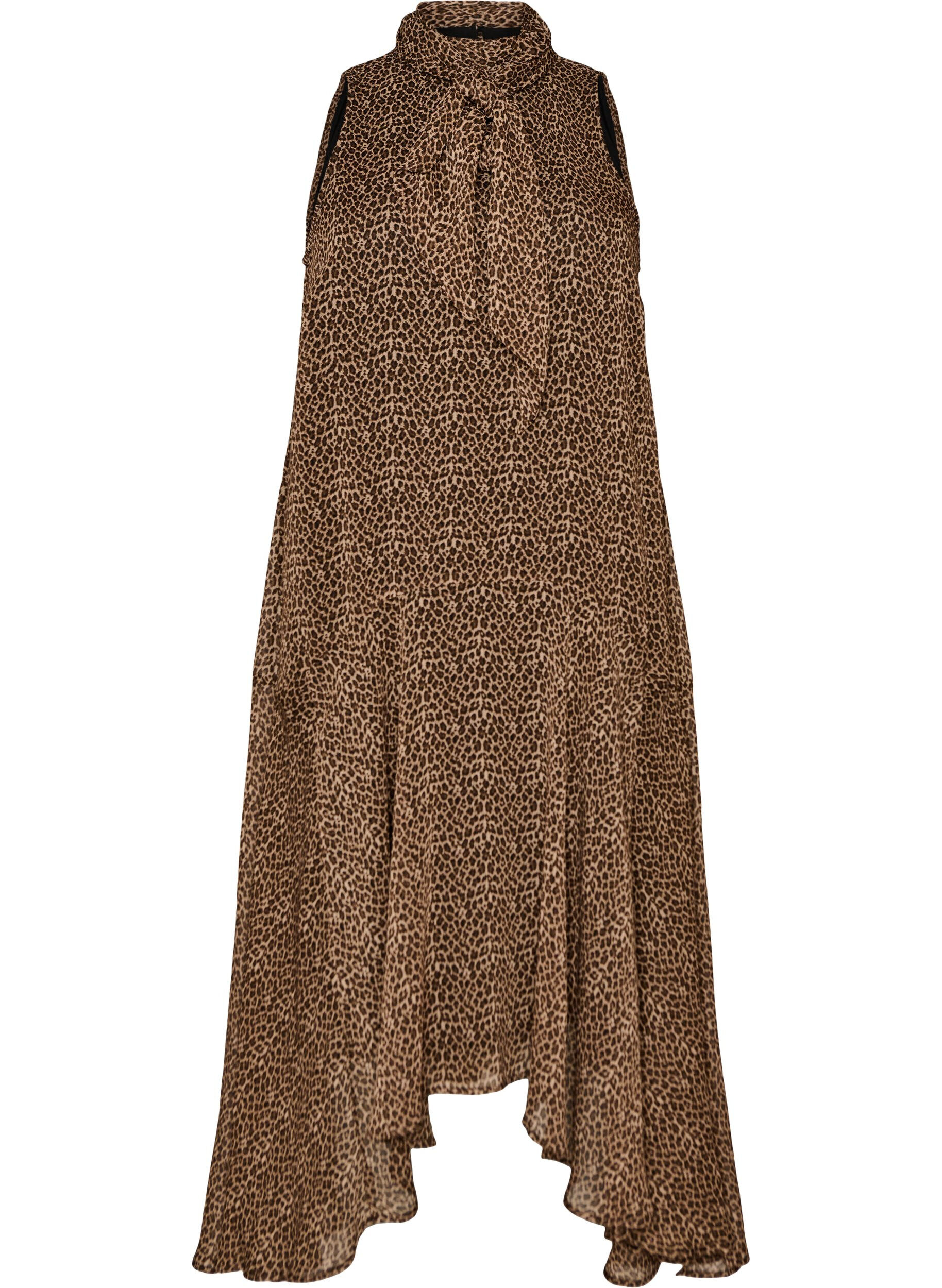 Midi jurk in chiffon met luipaardprint en een strik in de taille