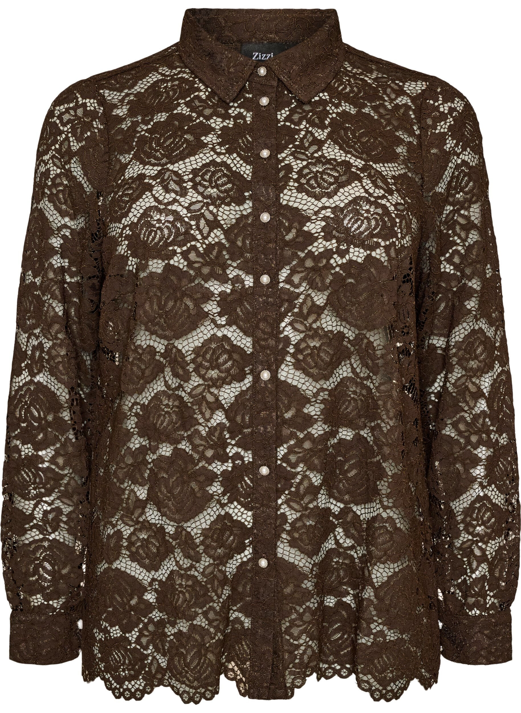 Kanten shirt met parelknopen