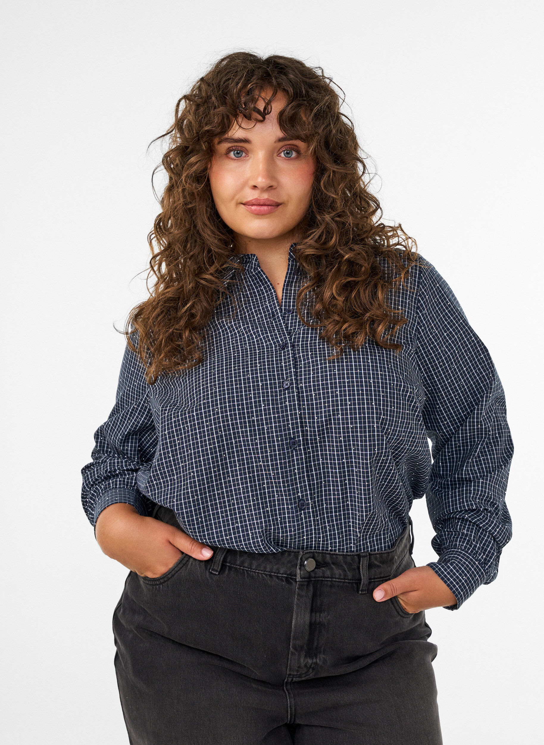 Geruit overhemd met strasssteentjes, Blauw, Model