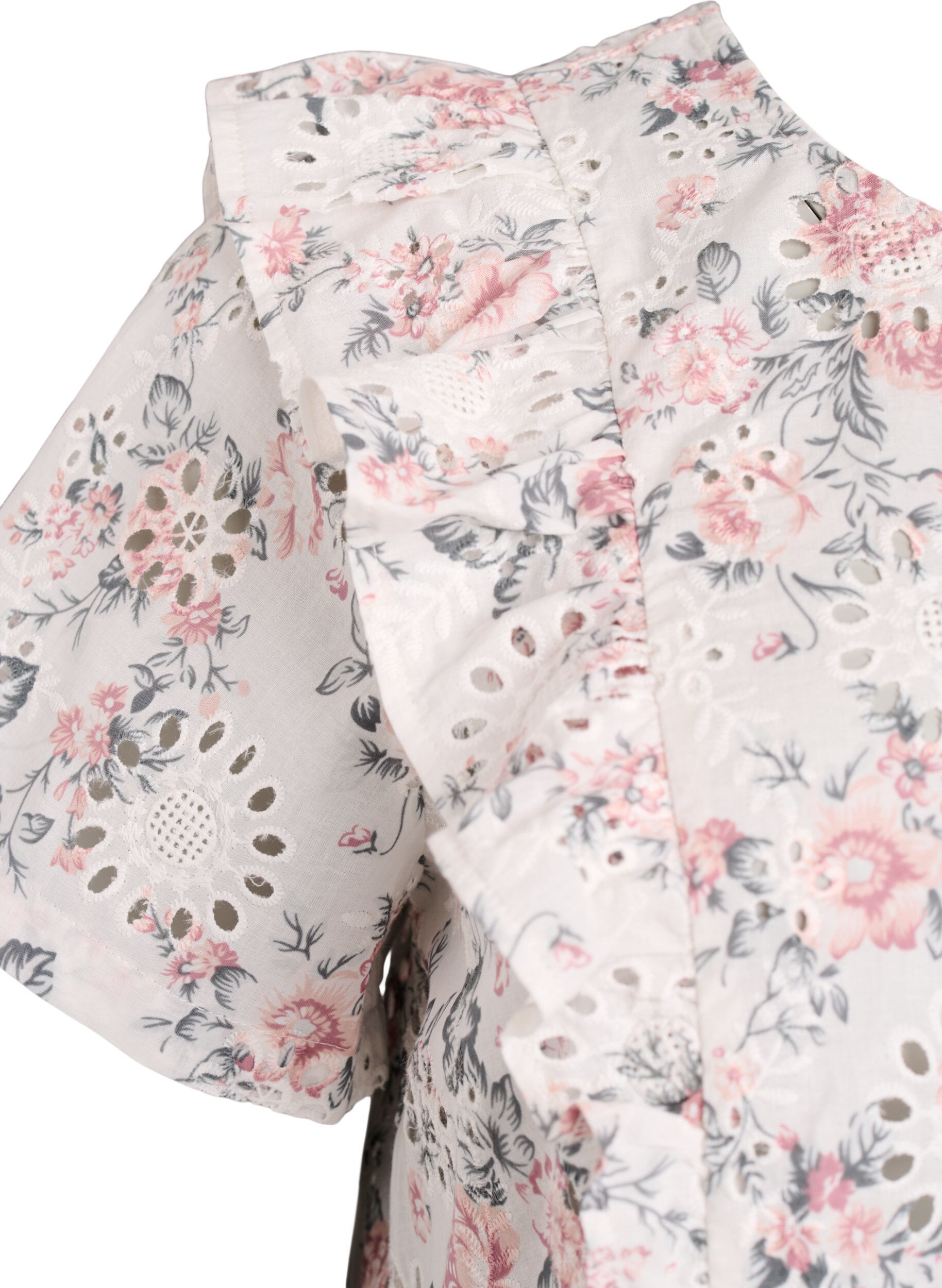 ZizziKatoenen blouse met broderie anglaise en ruches, Rood, Packshot image number 3